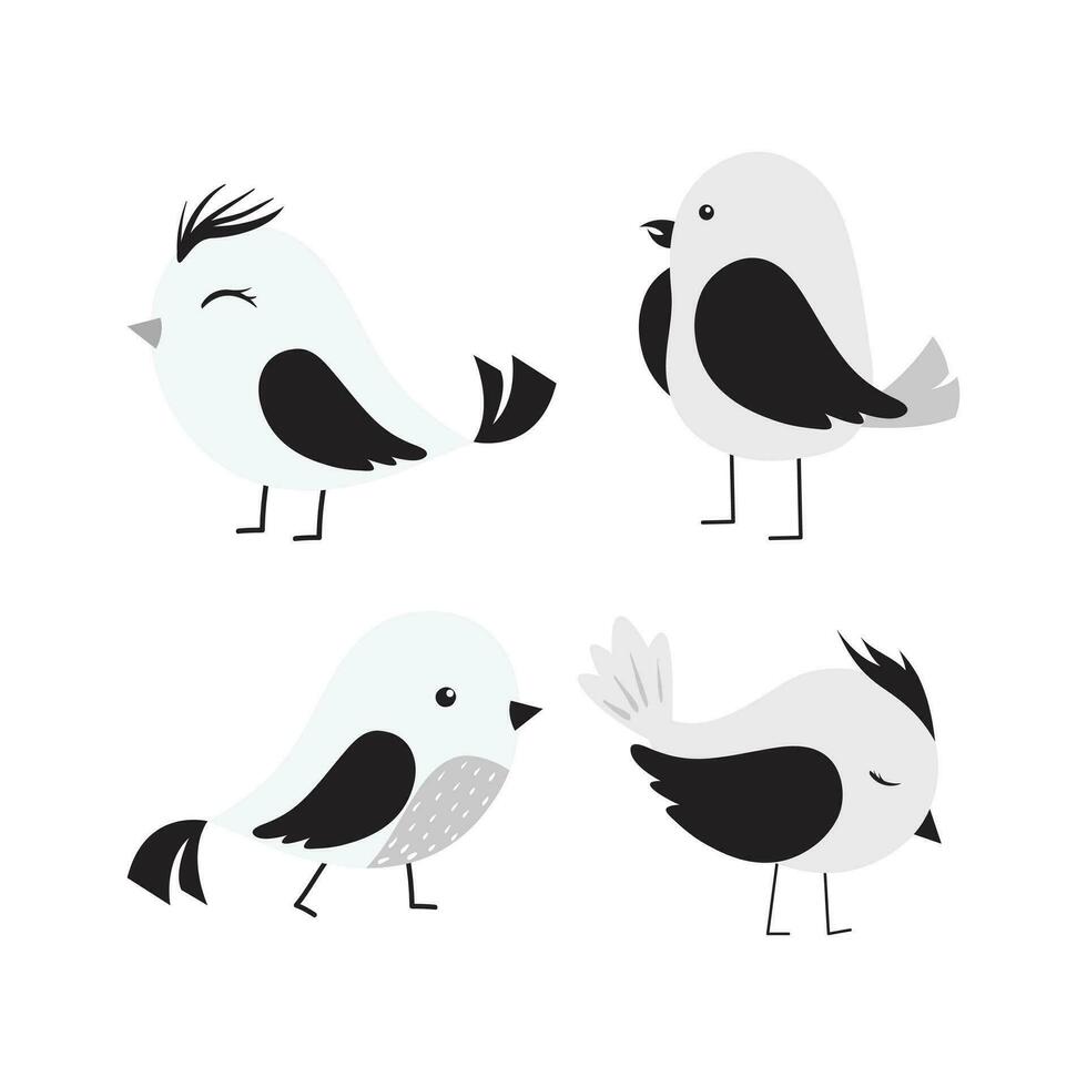 monocromo pájaro garabatear para decoración. dibujos animados linda pájaro ilustración. dibujado a mano pájaro ilustración. vector