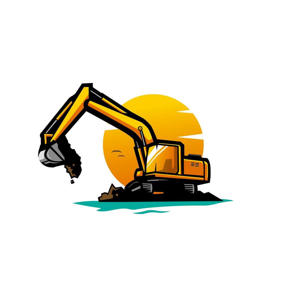 excavator design illustration vector. excavators dredging the ground vector