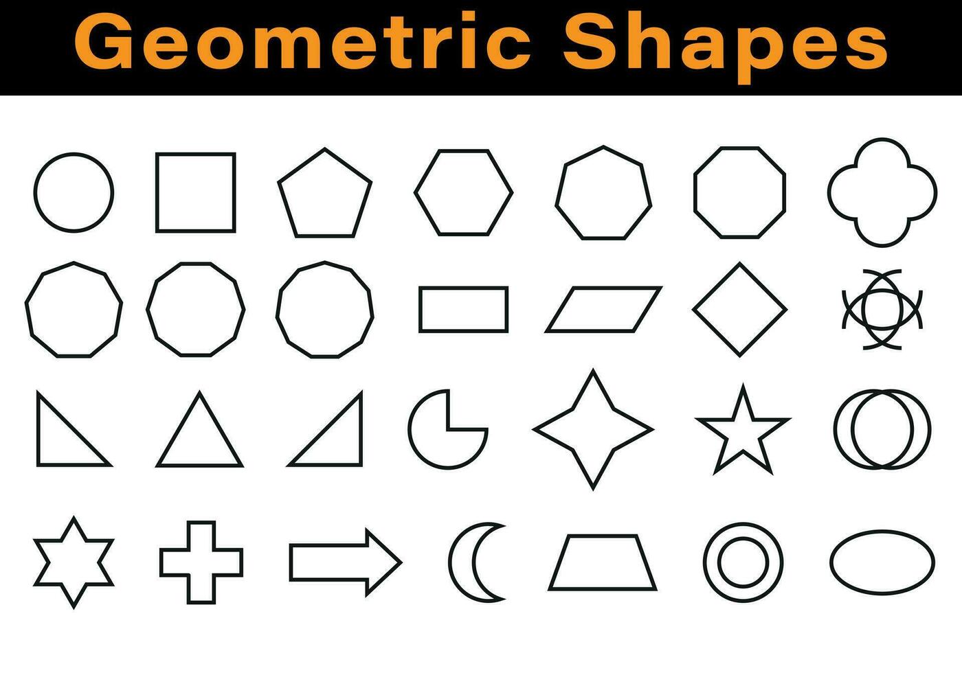 Vector Geometric figures icon set. Shapes, linear icons.