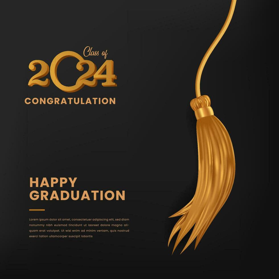 Class of 2024 golden tassel graduation party education for collage with black background vector