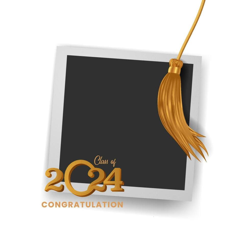 Class of 2024 with golden tassel and photo frame graduation party education for collage with white background vector