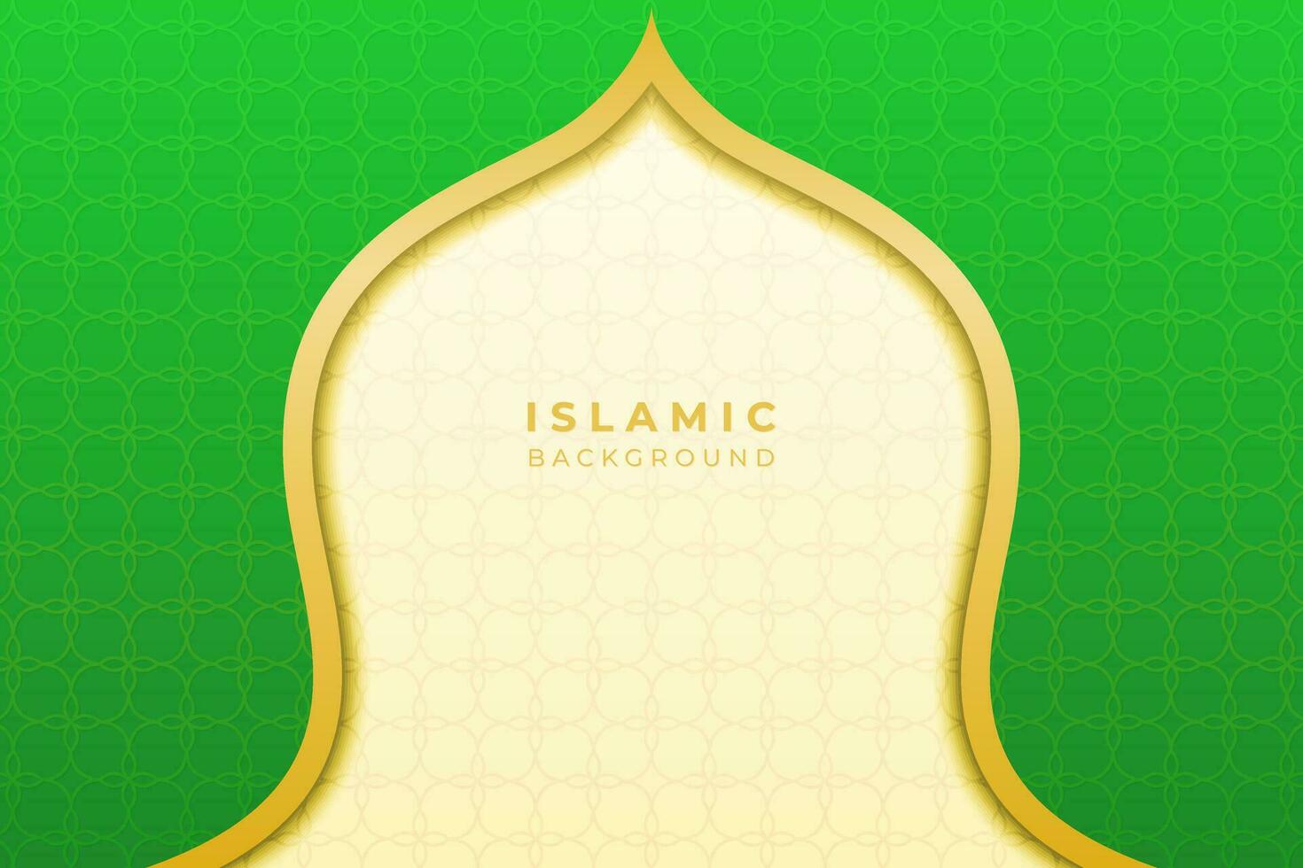 VECTOR BACKGROUND ISLAMIC IN CURVED AND FRAMED WITH ORNAMENTS, WITH CREAM AND GREEN COLORS, SUITABLE FOR WALLPAPERS, PRESENTATIONS, RAMADHAN, IED, POSTERS AND RELIGIOUS CELEBRATIONS.