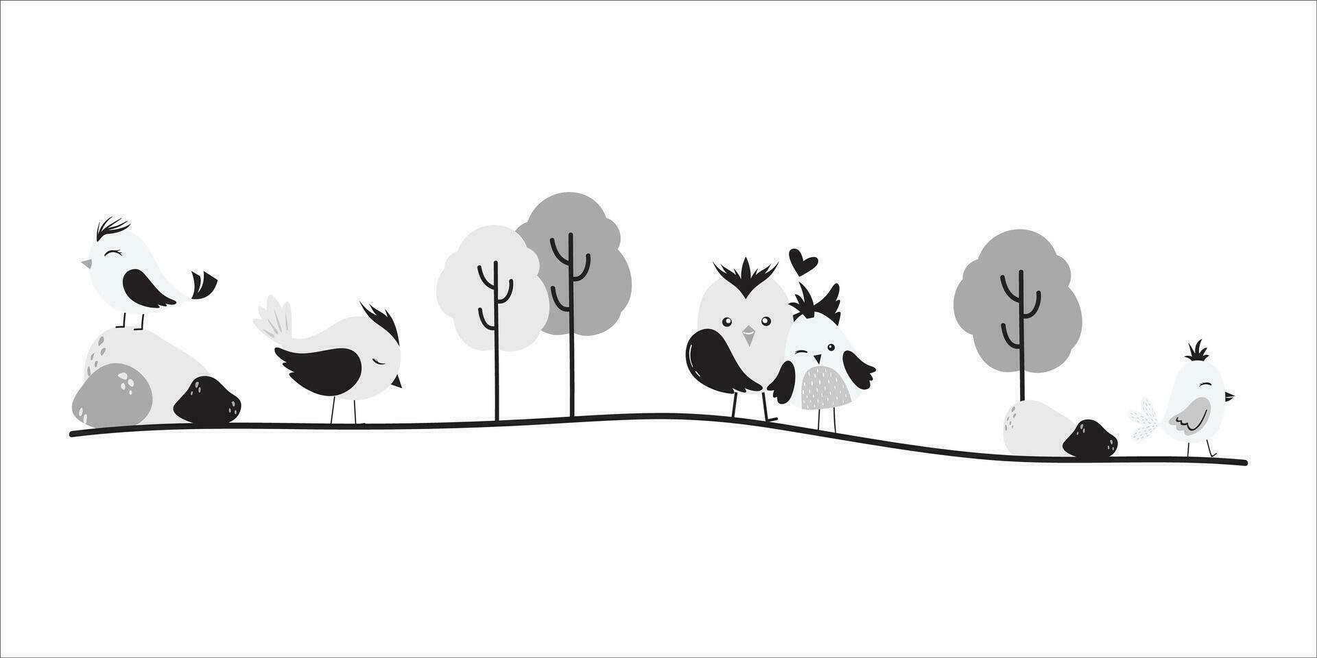 pájaro divisor dibujos animados ilustración. linda pájaro garabatear frontera para tarjeta, invitación, decoración. vector