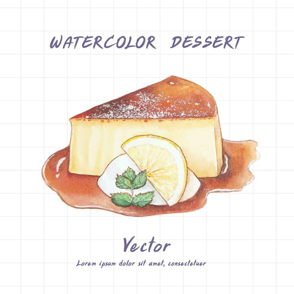 watercolor dessert with strawberries and lemon slices vector