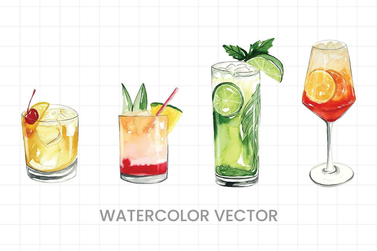 Set of watercolor drinks on a white background vector