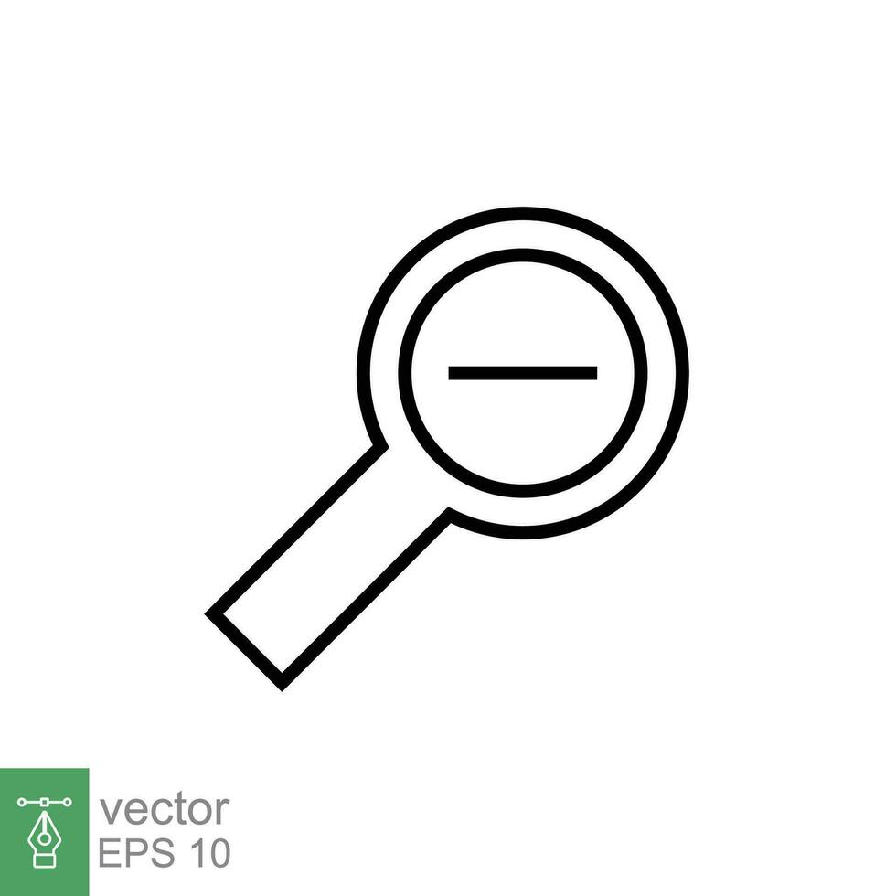 Zoom out icon. Simple outline style. Magnifying glass, find, minus, reduce, minimize, search concept. Thin line symbol. Vector illustration isolated on white background. EPS 10.