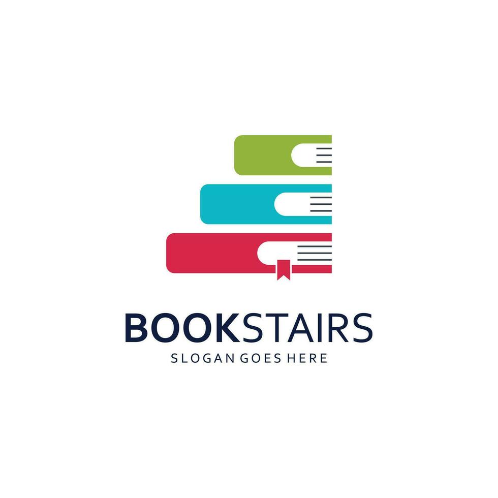 Stack of Books or Book Stairs Logo Template. vector