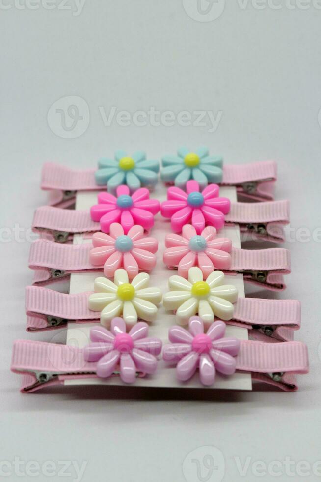 A set of pink hair clips photo