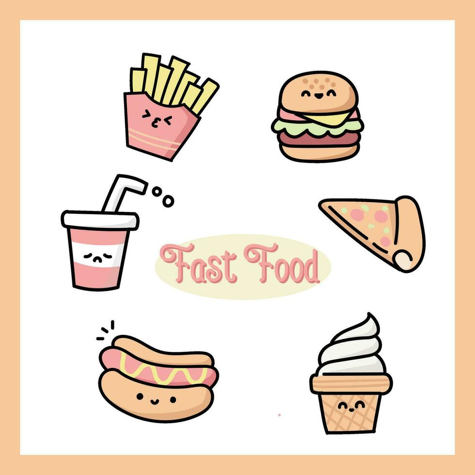 Fast food kawaii hand drawn collection vector