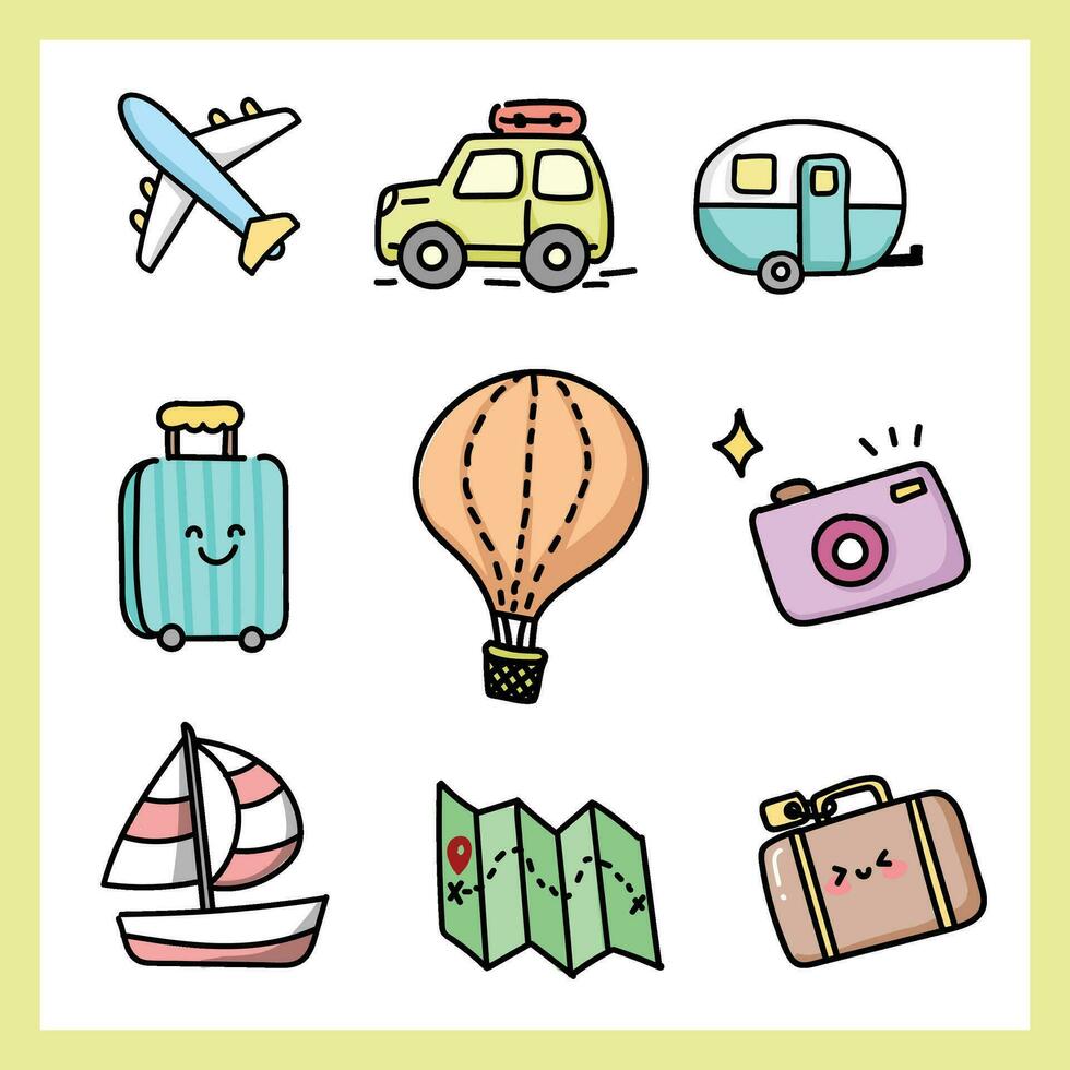 Collection of hand drawn travel elements vector