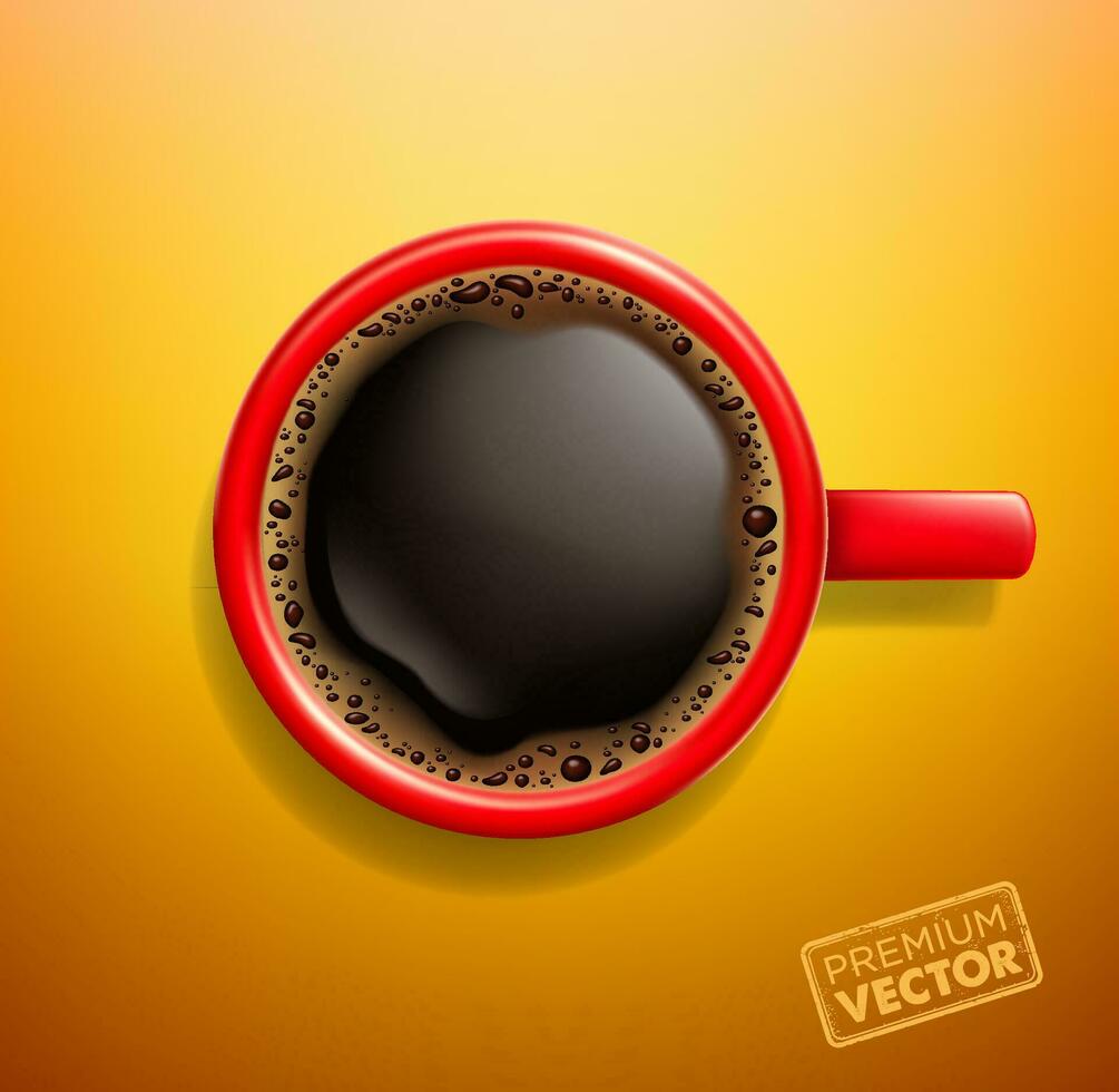 Vector drawing of foamy coffee, red coffee cup