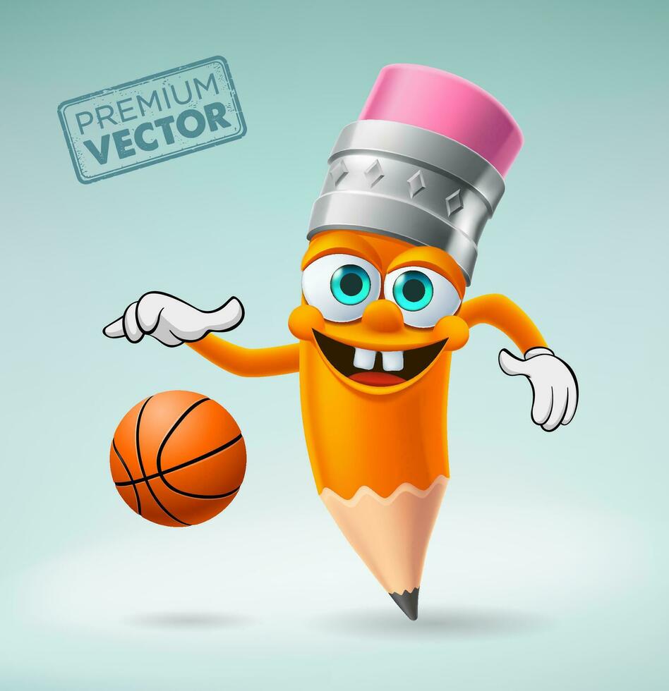 Cute Pencil character cartoon vector playing basketball, back to school