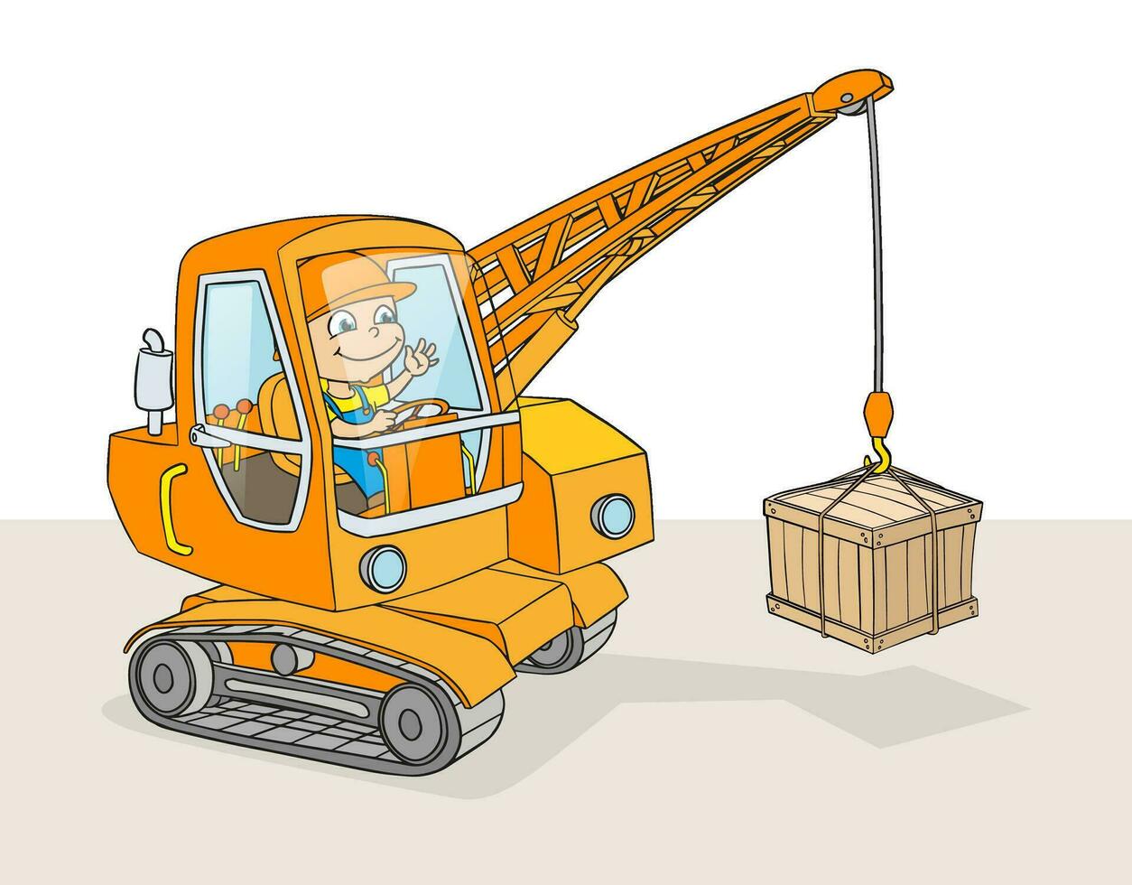 boy crane operator worker crate cartoon vector