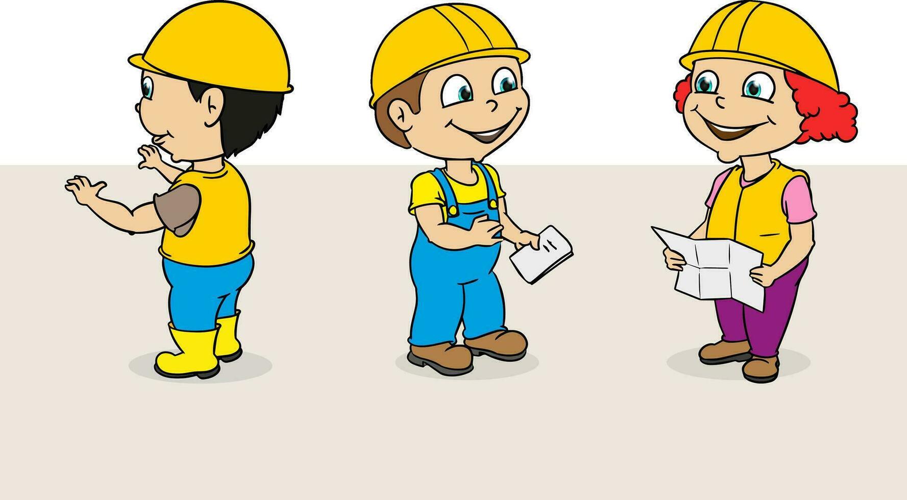 boy construction worker architect project cartoon story vector