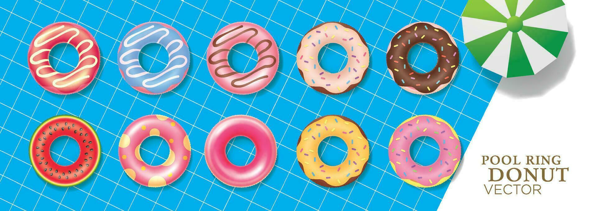 inflatable pool ring donut food umbrella vector
