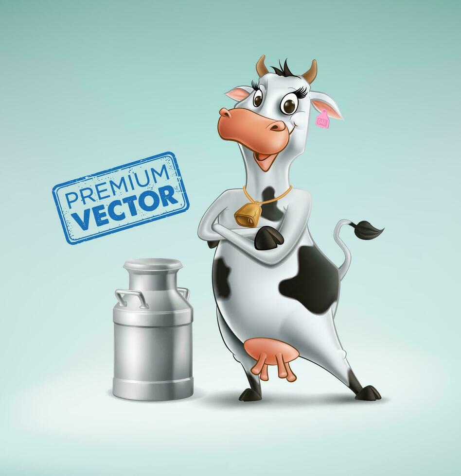 vaca prima dibujo y pendientes Leche envase aislado dibujos animados 3d ilustración realista vector