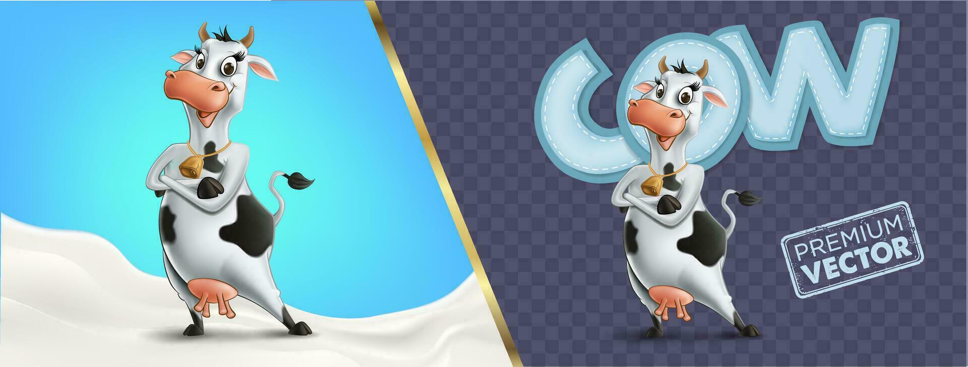 cow premium drawing and earrings milk can container isolated cartoon 3d illustration realistic vector