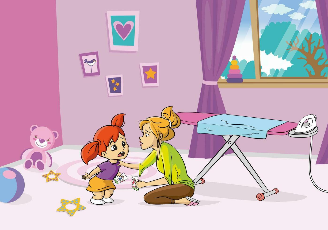 mother daughter talk ironing psychological dialogue home room vector
