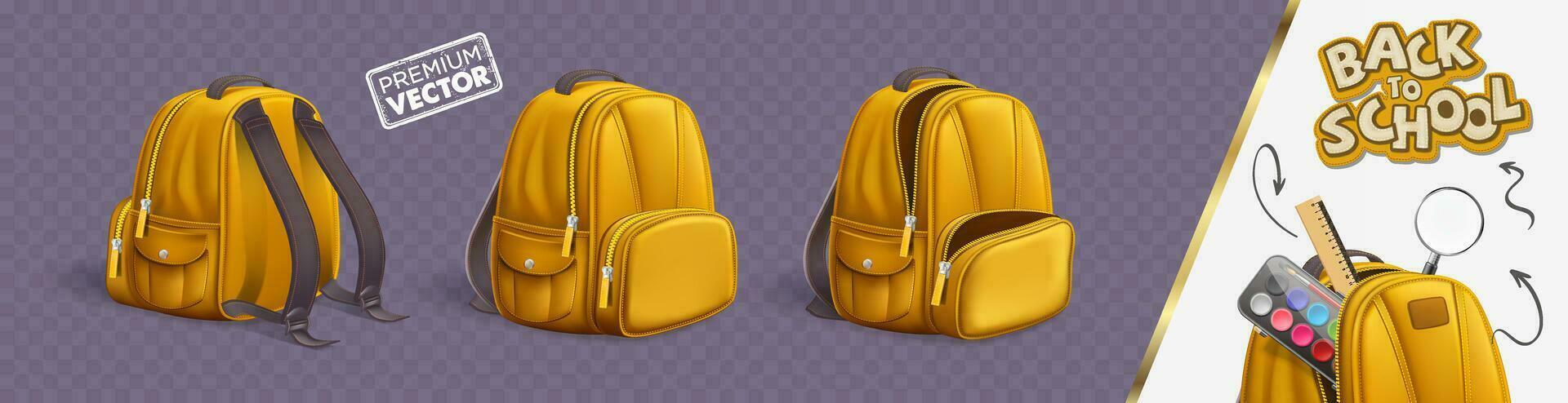 Welcome Back to School Backpack front back all angles Ruler Magnifier Orange Watercolor Orange vector