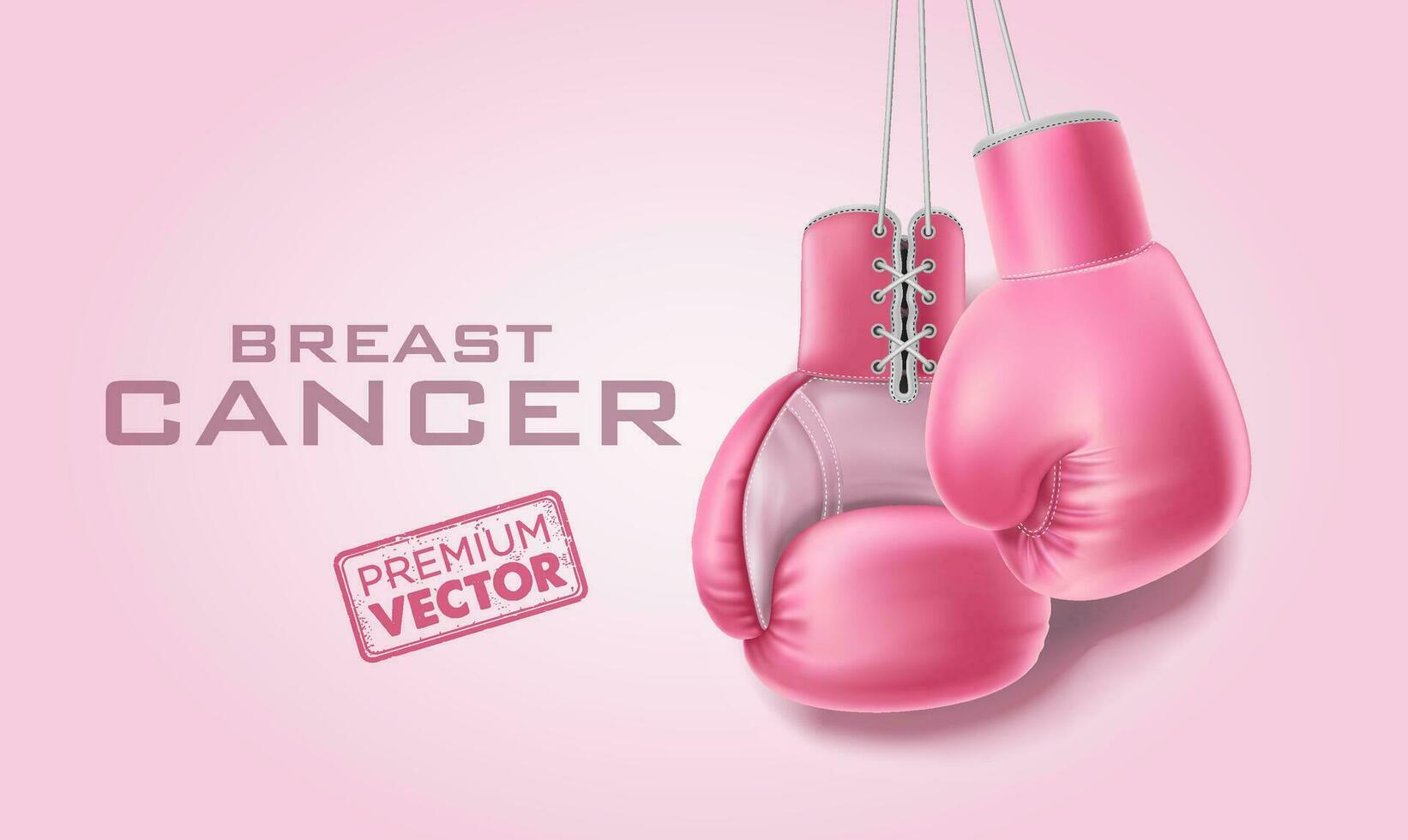 Breast cancer ribbon awareness poster with pink boxing gloves. Women's health support symbol. woman hope and struggle concept. pink vector illustration