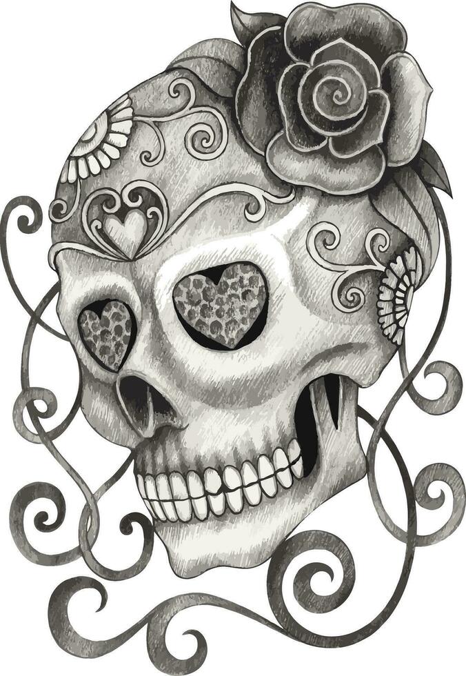 Arte cráneo día de el muerto mano dibujo y hacer gráfico vector. vector