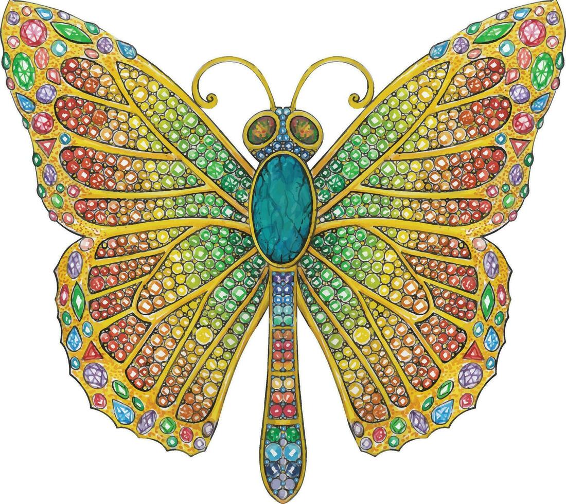 joyería diseño lujoso gemas y Roca conjunto con oro mariposa mano dibujo y pintura hacer gráfico vector. vector