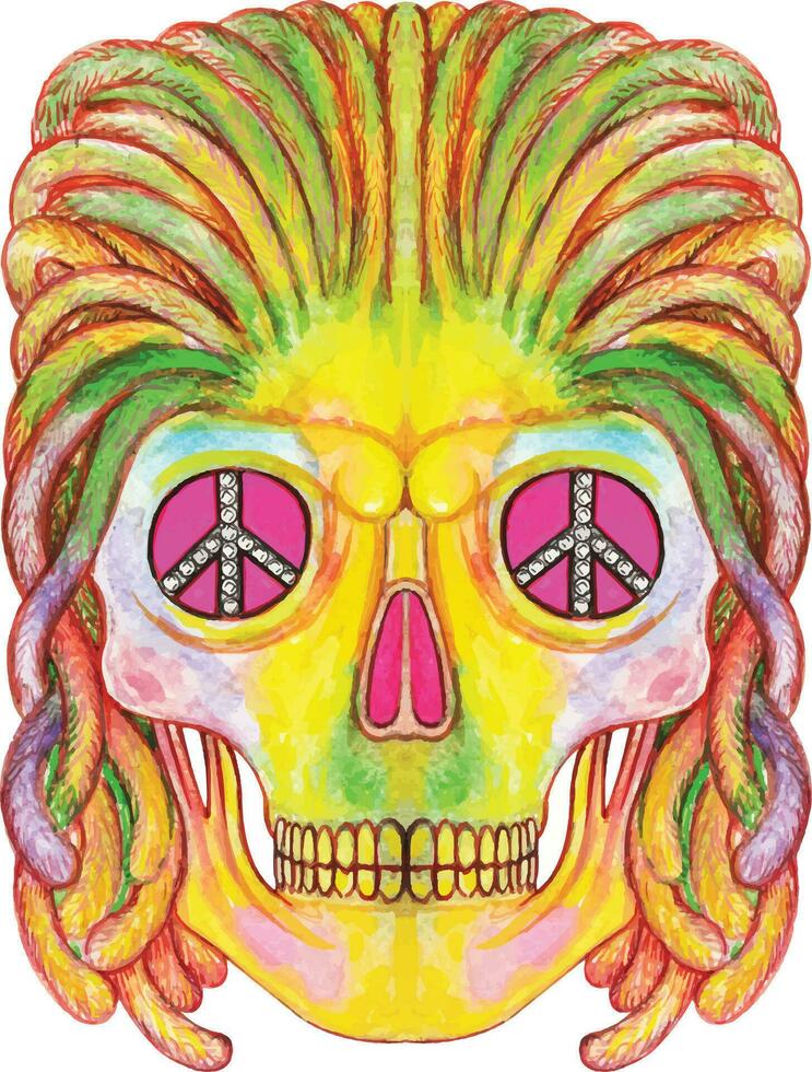 Hippie skull hand watercolor painting and make graphic vector. vector