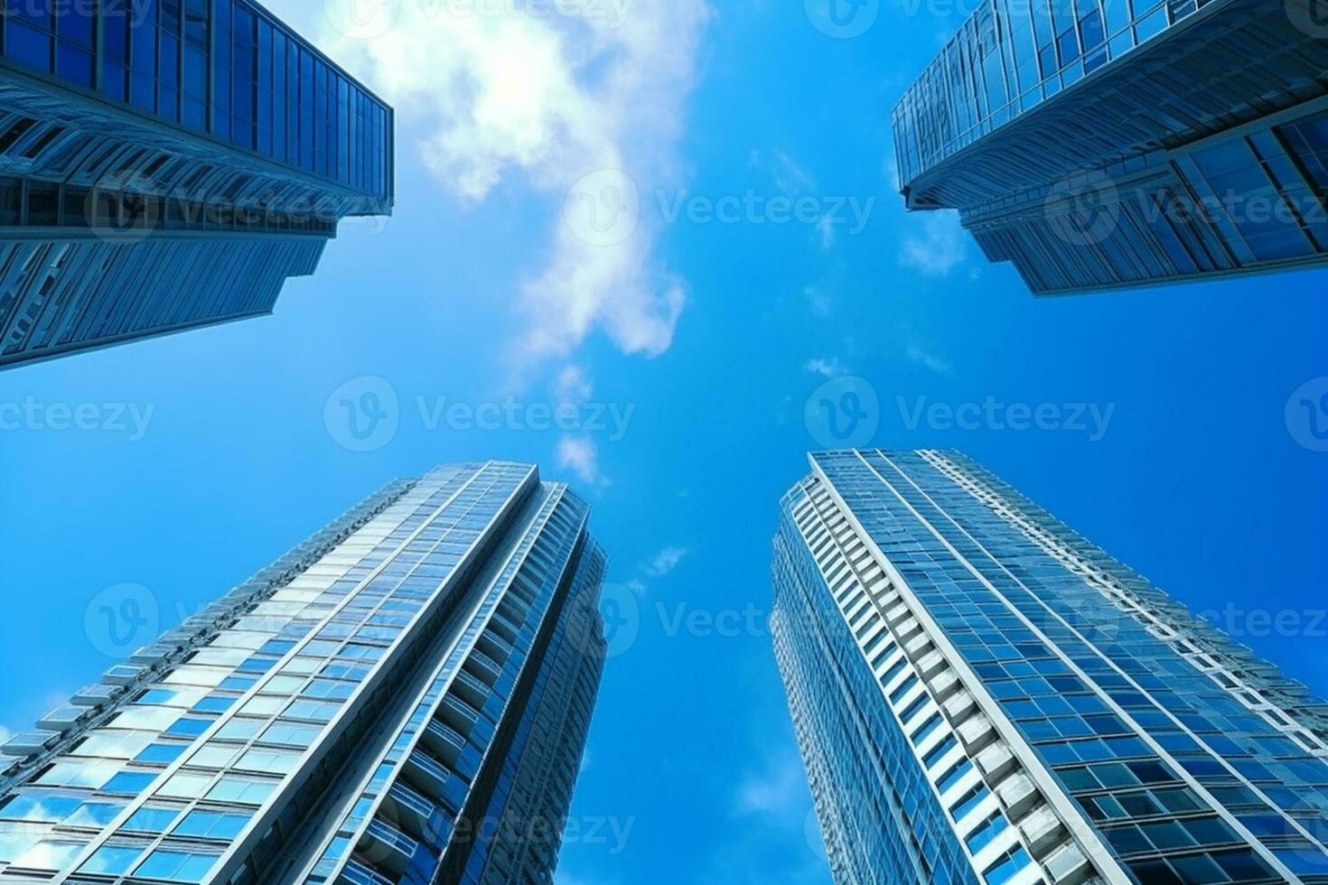 Low angle view of skyscrapers in business district Ai generative photo