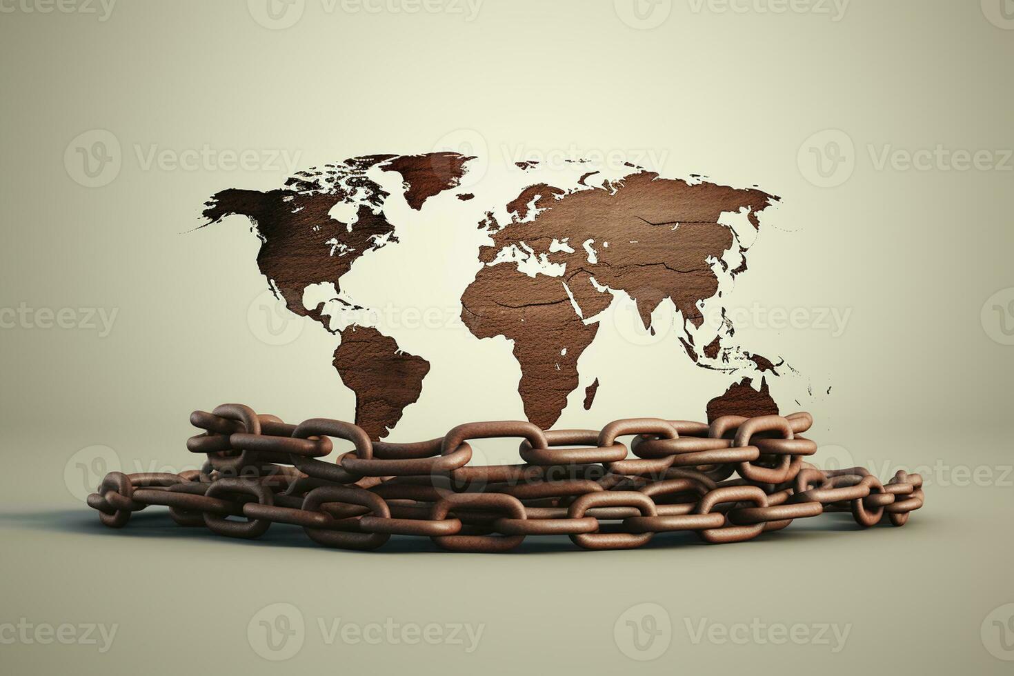 World map with chain and padlock on white background Ai generative photo