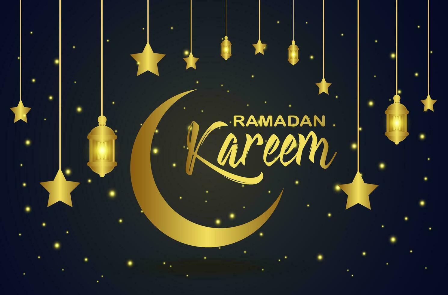 Islamic Crescent with mosque for Ramadan Kareem and Eid. Golden Half Moon pattern, background illustration. vector