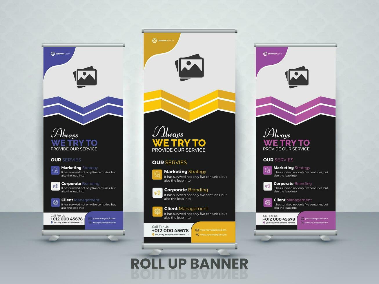 Roll up business standee banner design vector