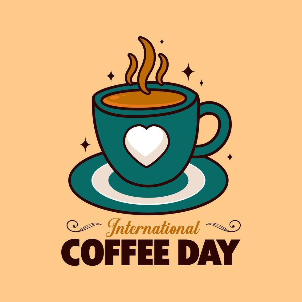 Hand drawn International day of coffee lettering illustration. vector