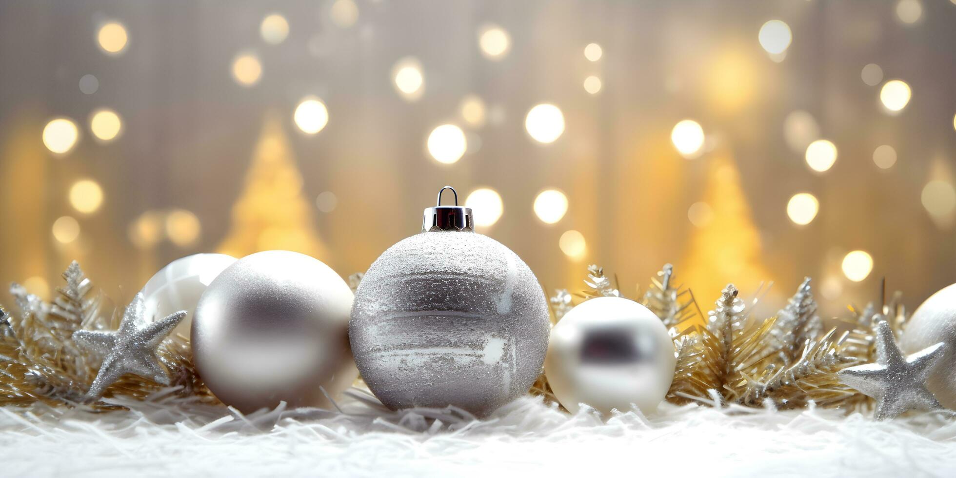 Christmas balls in winter holidays background. Generative AI photo