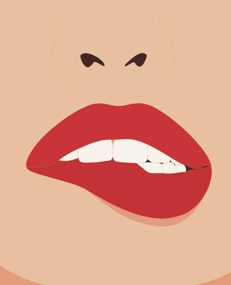 un mujer labios con rojo lápiz labial y blanco dientes vector