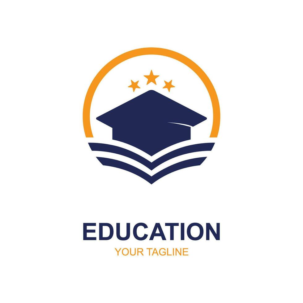 Education logo design with bachelor cap and book concept with creative idea vector