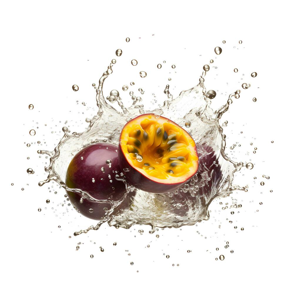 Purple passion fruit with cut in half. AI generetive photo