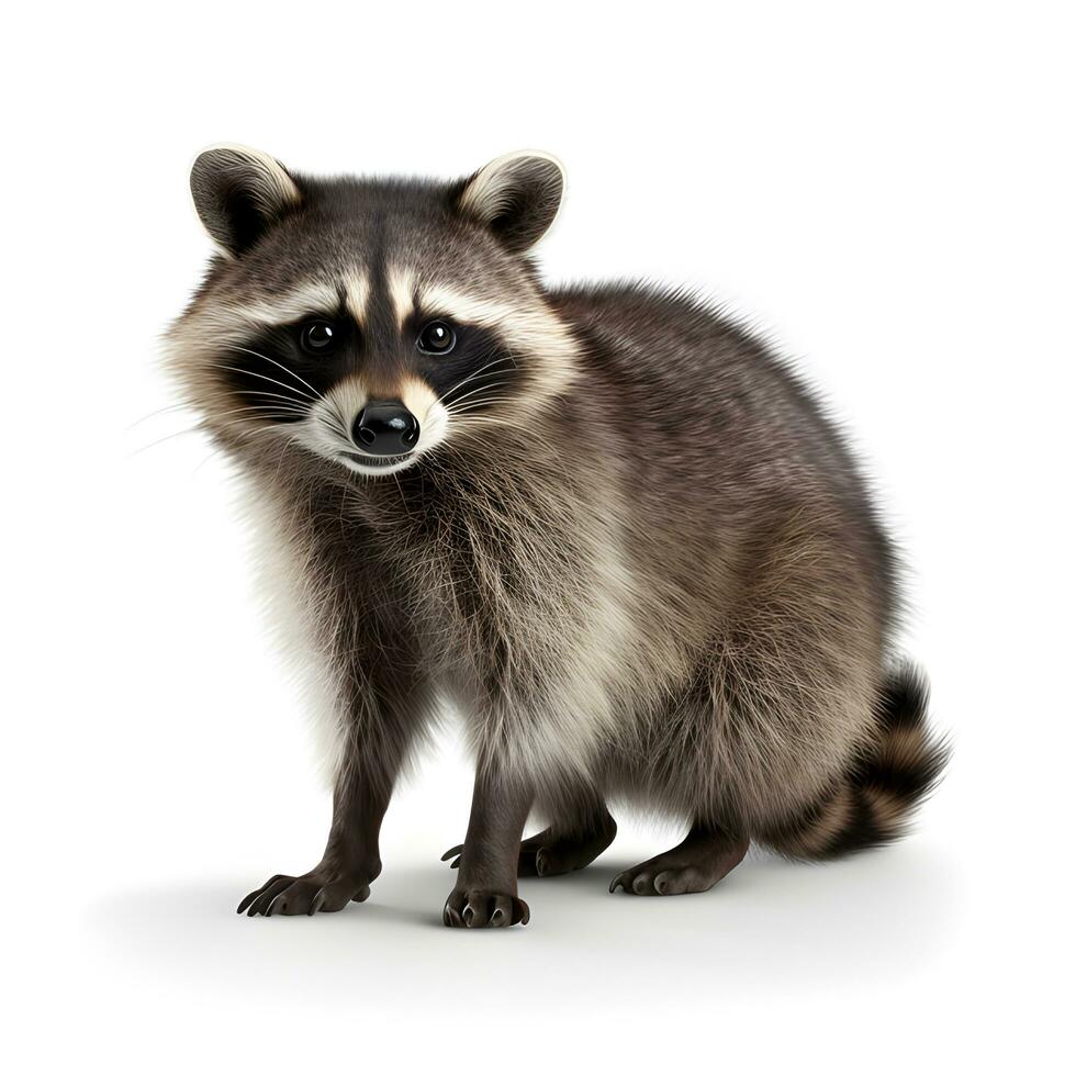 Young Raccoon standing in front and facing, Looking at the camera. AI generetive photo