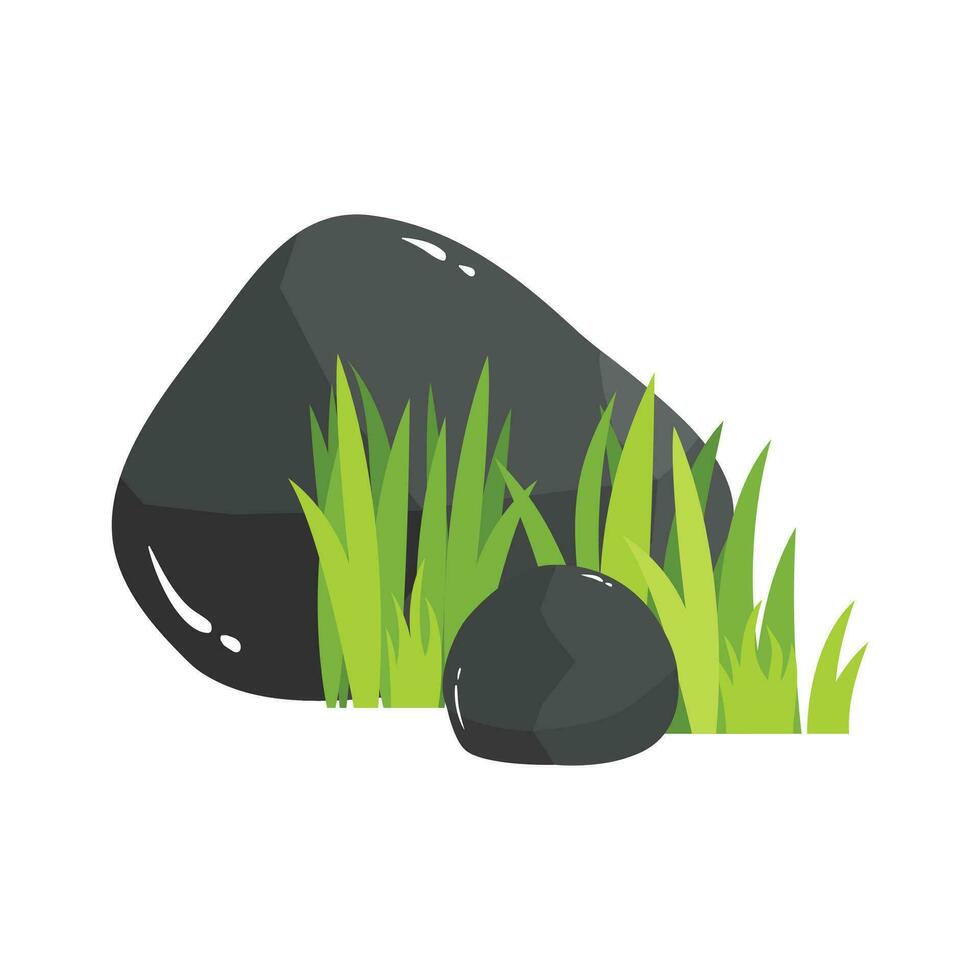 Rock Stone Cartoon Illustration Isolated In White. Grass Rock Cartoon Illustration vector