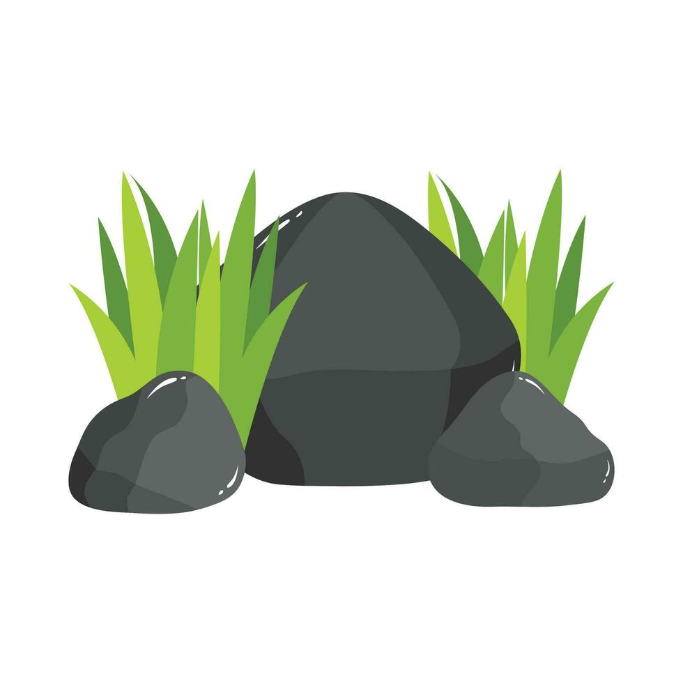 Rock Stone Cartoon Illustration Isolated In White. Grass Rock Cartoon Illustration vector