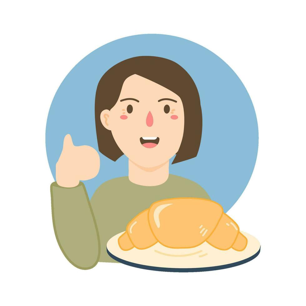 chef character with croissant character vector