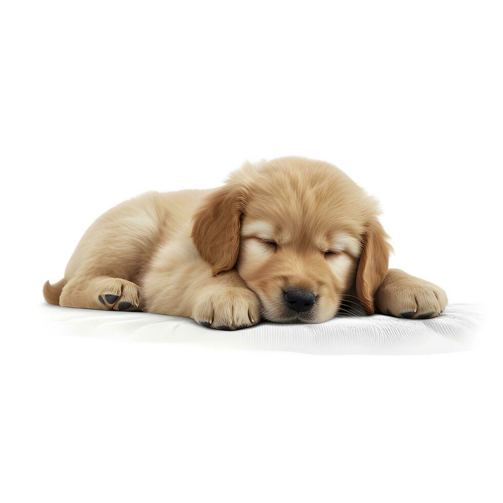 Sleepy Golden retriever puppy dog . AI generetive photo