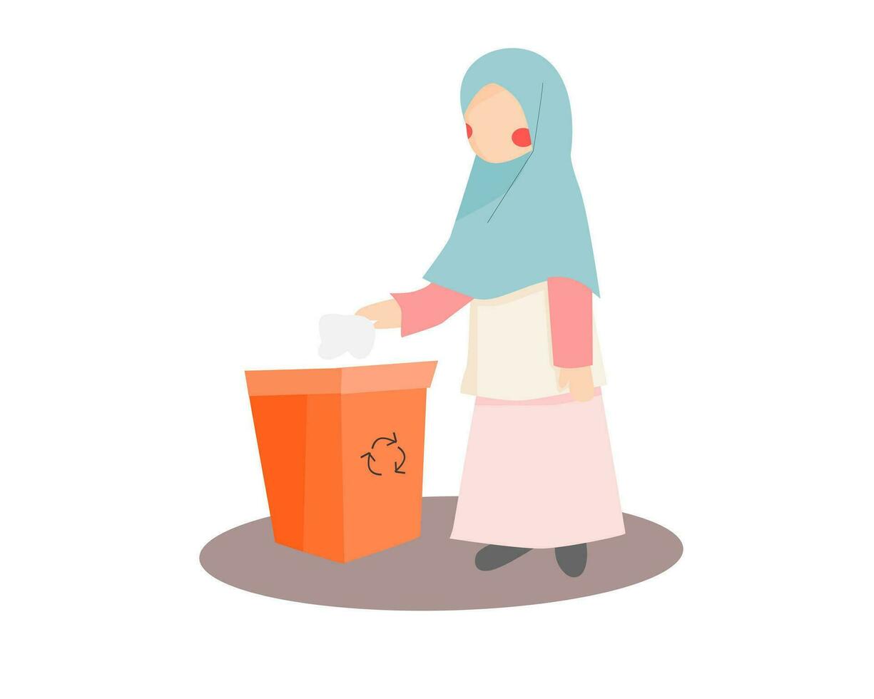 Muslim Girl Throwing a Trash vector