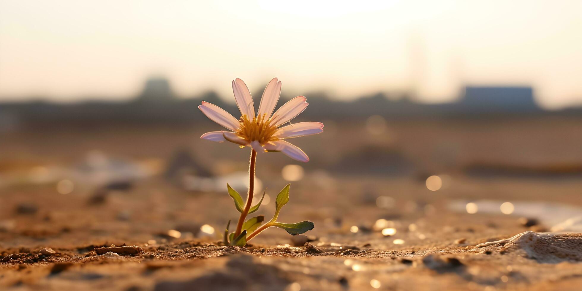 Hope concept. Flower growing in dry soil. photo