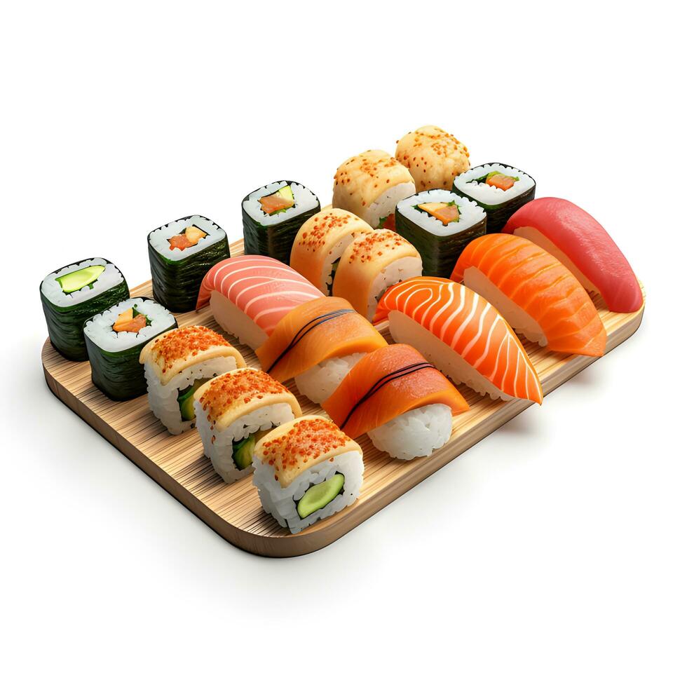 Sushi set on white background. Generative AI photo