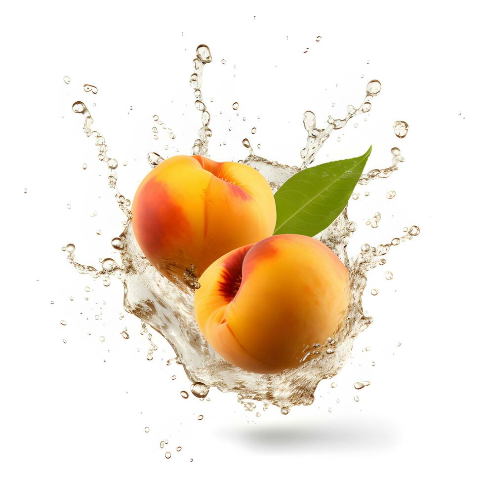 Fresh apricots in water splash. AI generetive photo