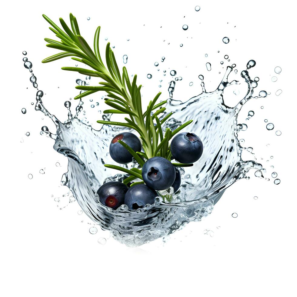 Blue berry in water splash. AI generetive photo