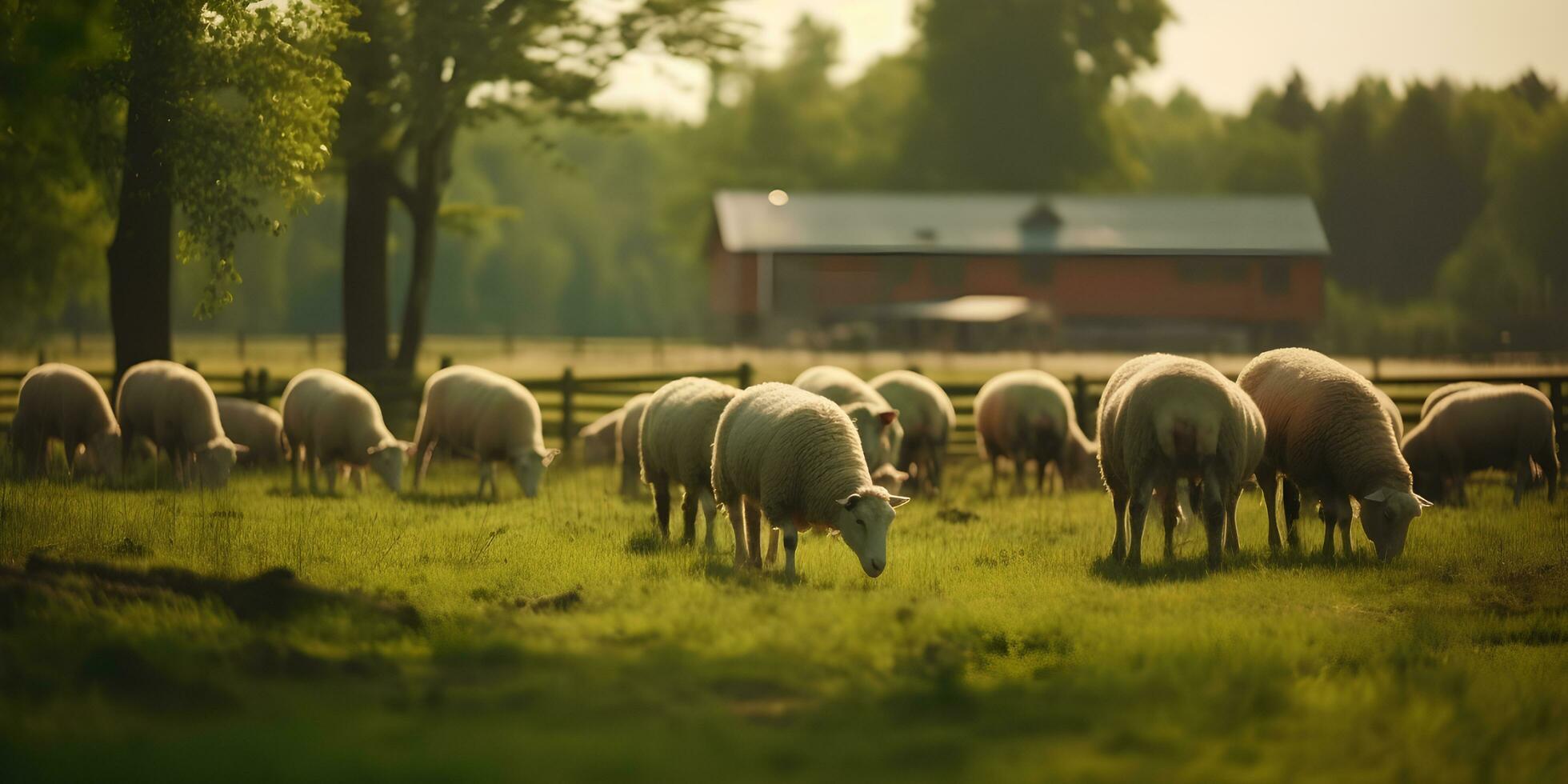 Flock of sheep grazing in a hill at sunset. photo