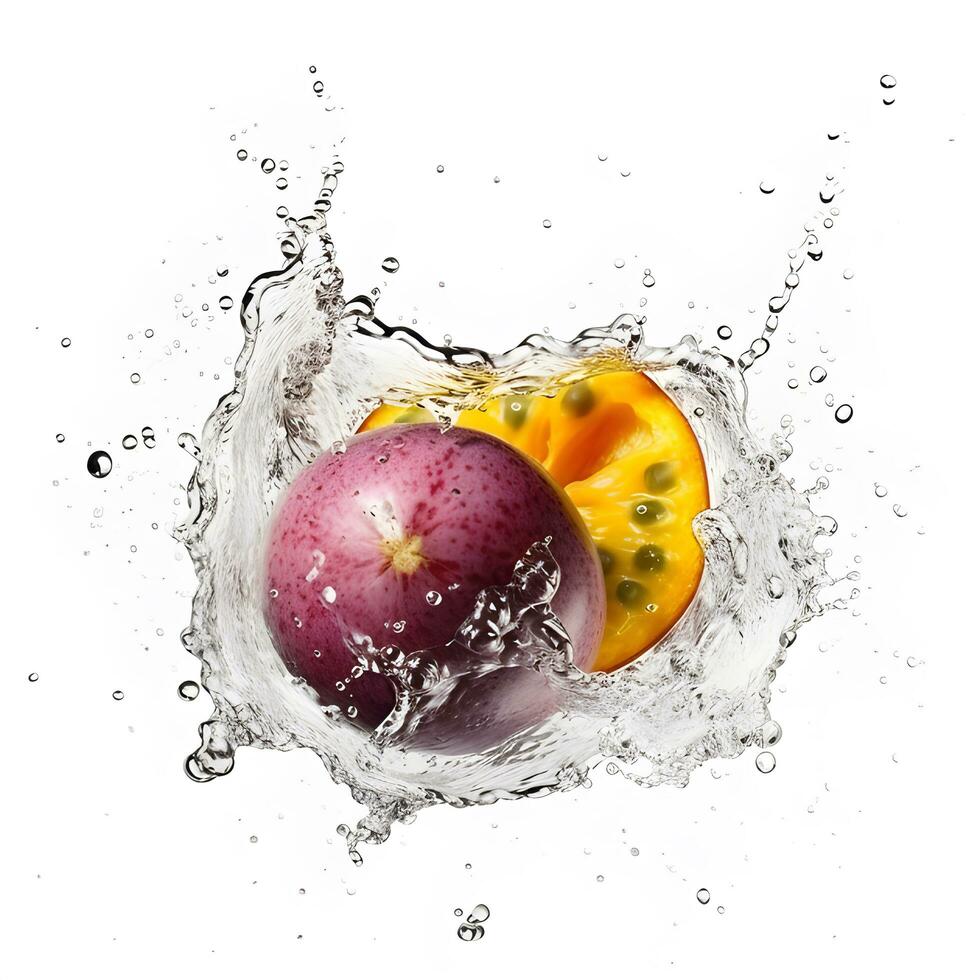 Purple passion fruit with cut in half. AI generetive photo