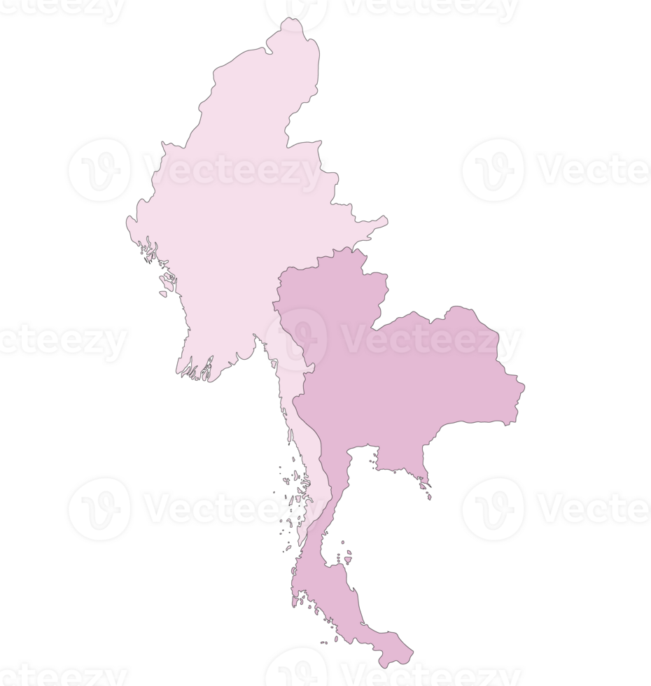 Map of Thailand and Myanmar. Map of border countries of Southeast Asia, Thailand and Myanmar. png
