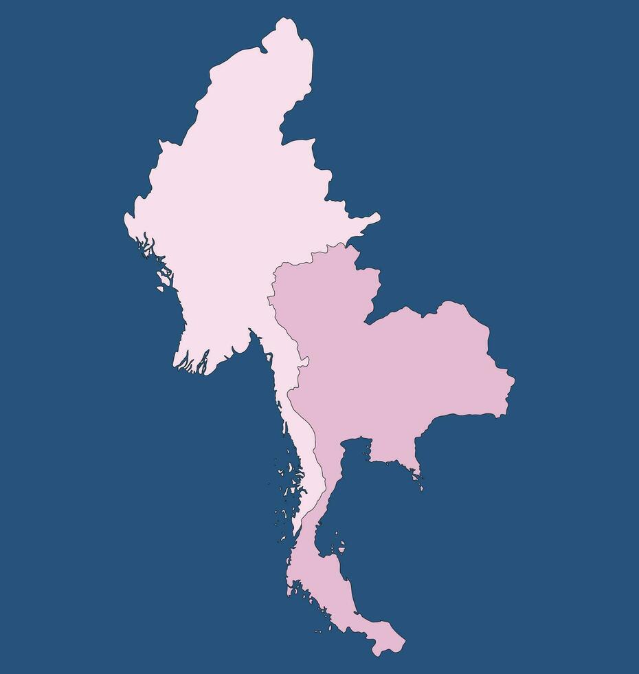 mapa de Tailandia y myanmar. mapa de frontera países de Sureste Asia, Tailandia y myanmar. vector